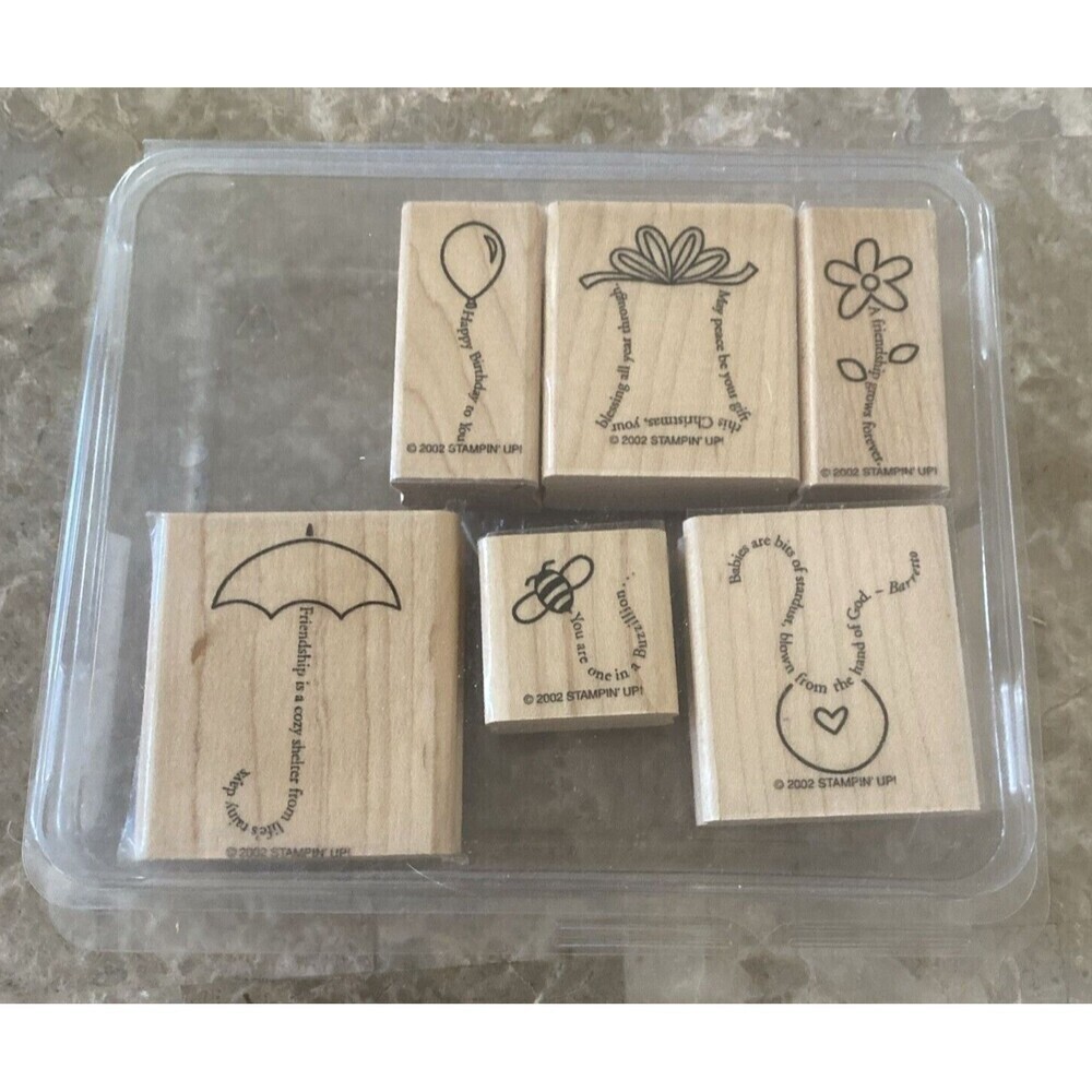 Stampin Up Wooden Rubber Stamp Set 2002 The Fine Print Set of 6 Crafts